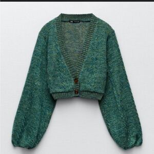 Women's Teal Green Cropped Button Cardigan Sweater